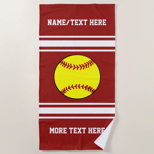 Softball Player Name Team Club Name Custom Colour Beach Towel (Front)