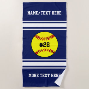 Softball Player Number Team Club Name Custom Beach Towel