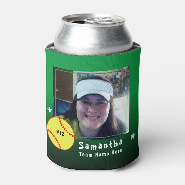 Softball Player One Photo Spirit green Can Cooler (Can Front)