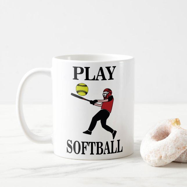 Softball Player Play Softball Coffee Mug (With Donut)
