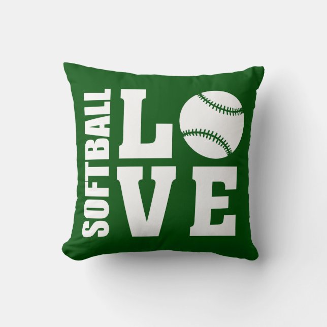 Softball Players, Love Softball, Green Cushion (Front)