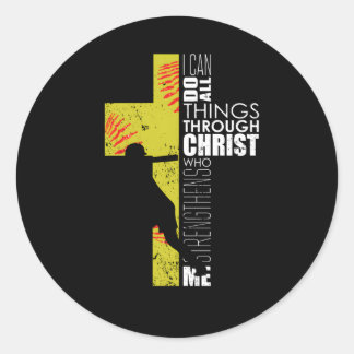 Softball Players N Christian Religious Classic Round Sticker