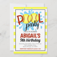 Softball Pool Party Birthday Invitation