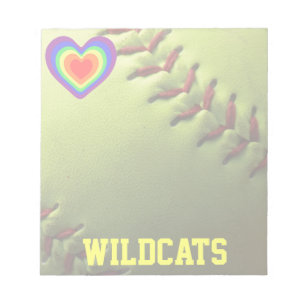 Softball Pride Rainbow Heart and Name Notepad