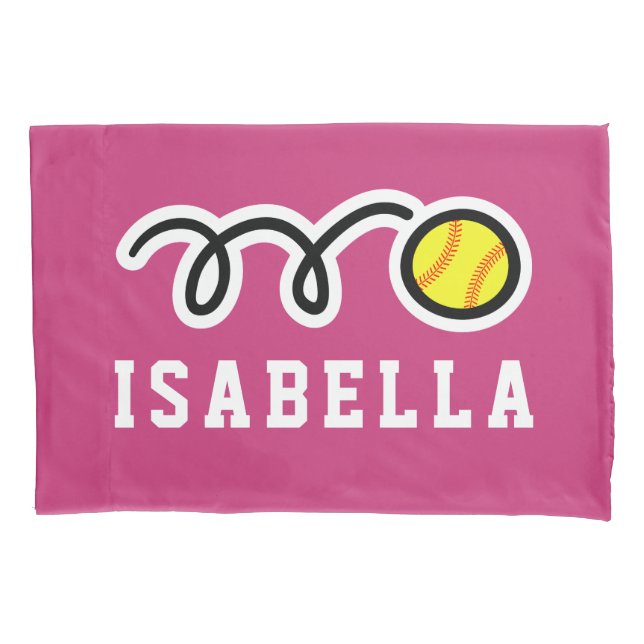 Softball print pillowcase with custom kid's name (Front)