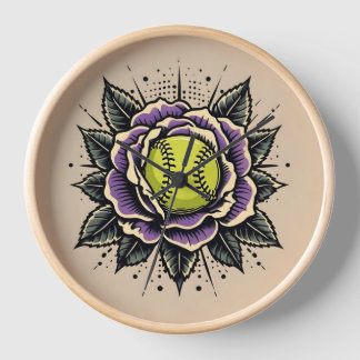 Softball Purple Flower Wall Clock
