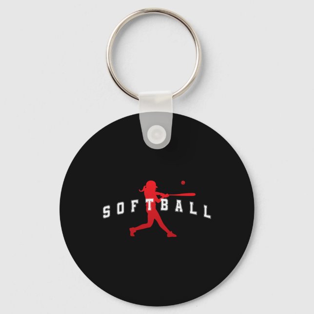 Softball Red Team Player Varsity Text  Key Ring (Front)