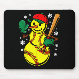Softball Santa Hat Snowman Xmas Funny Softball Chr Mouse Mat