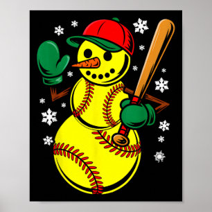 Softball Santa Hat Snowman Xmas Funny Softball Chr Poster