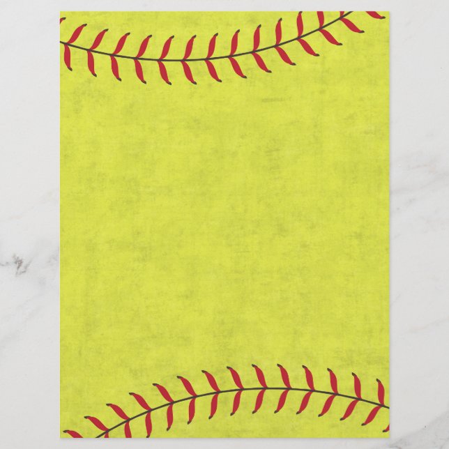 Softball scrapbook paper with red seams (Front)