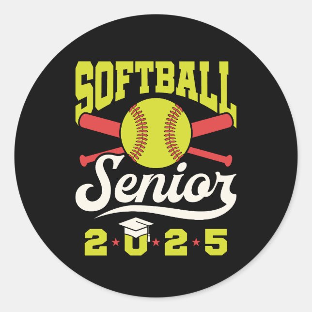 Softball Senior 2025 Graduating Player Athlete Classic Round Sticker (Front)