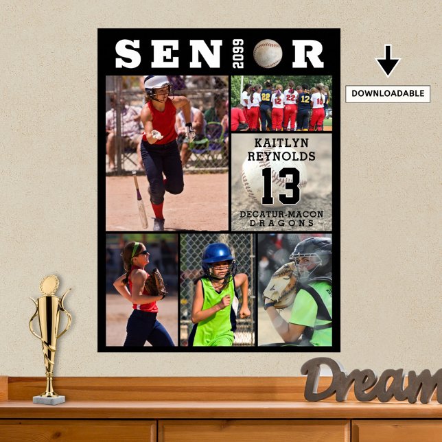 Softball Senior Graduation 6 Photo Collage Poster (Creator Uploaded)