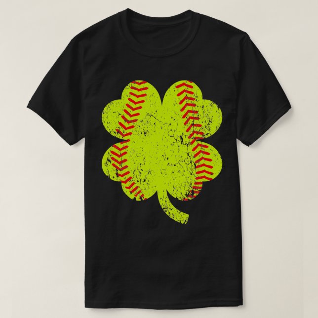 Softball Shamrock Four Leaf Clover St Patricks Day T-Shirt (Design Front)
