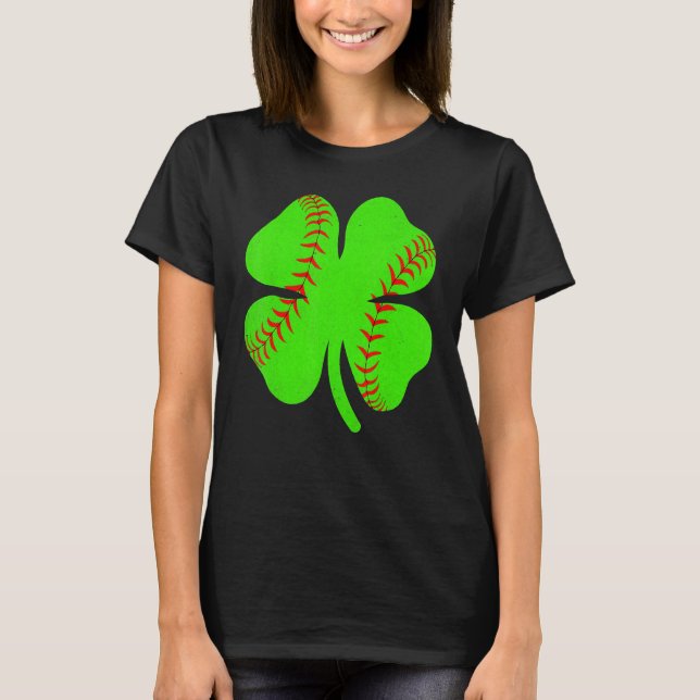 Softball Shamrock Lucky Clover Irish St Patrick's  T-Shirt (Front)