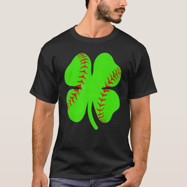 Softball Shamrock Lucky Clover Irish St Patrick's  T-Shirt (Front)