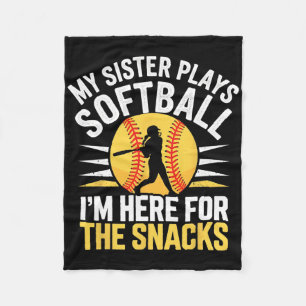 Softball Sister I'm Just Here For The Snacks Funny Fleece Blanket