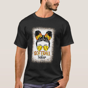 Softball Sister Messy Bun Girl Proud Sister Life M T-Shirt