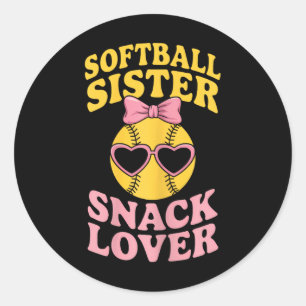 Softball Sister Snack Lover Funny Softball Classic Round Sticker