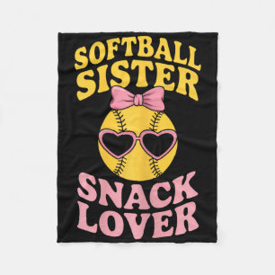 Softball Sister Snack Lover Funny Softball Fleece Blanket