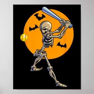 Softball Skeleton Halloween Women Girls Softball H Poster