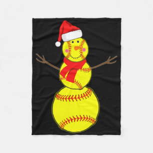 Softball Snowman Christmas Santa Hat Scarf Matchin Fleece Blanket