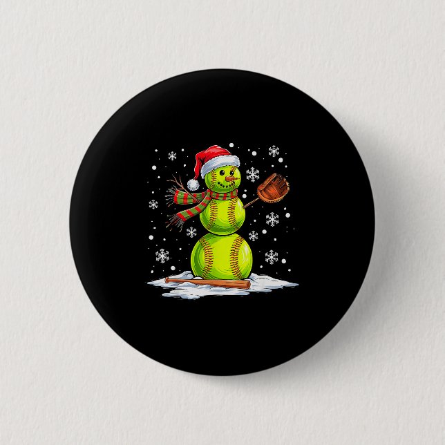 Softball Snowman Softball Player Santa Hat Christm 6 Cm Round Badge (Front)