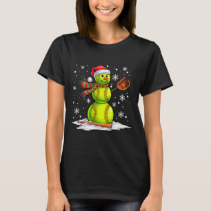 Softball Snowman Softball Player Santa Hat Christm T-Shirt