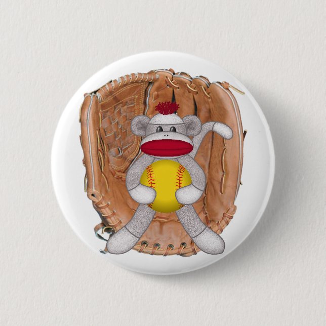 Softball Sock Monkey 6 Cm Round Badge (Front)