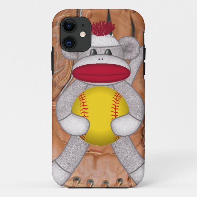 Softball Sock Monkey iPhone or Smart Phone Case (Back)