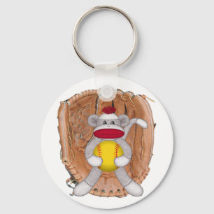 Softball Sock Monkey Key Ring