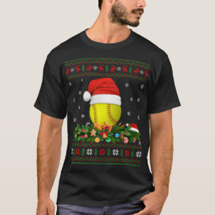 Softball Sports Lover Christmas Santa Hat Ugly Sof T-Shirt