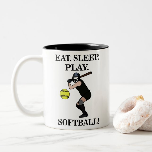 Softball Sports Player  Two-Tone Coffee Mug (With Donut)