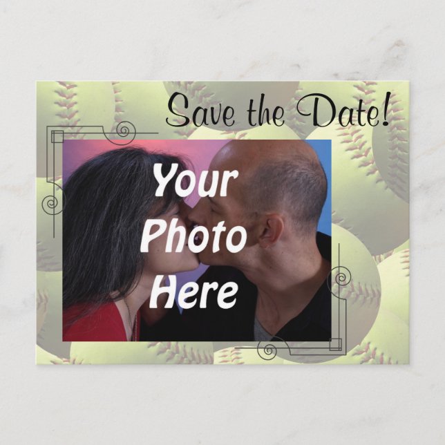 Softball Sports Wedding Theme Photo Save the Date! Announcement Postcard (Front)