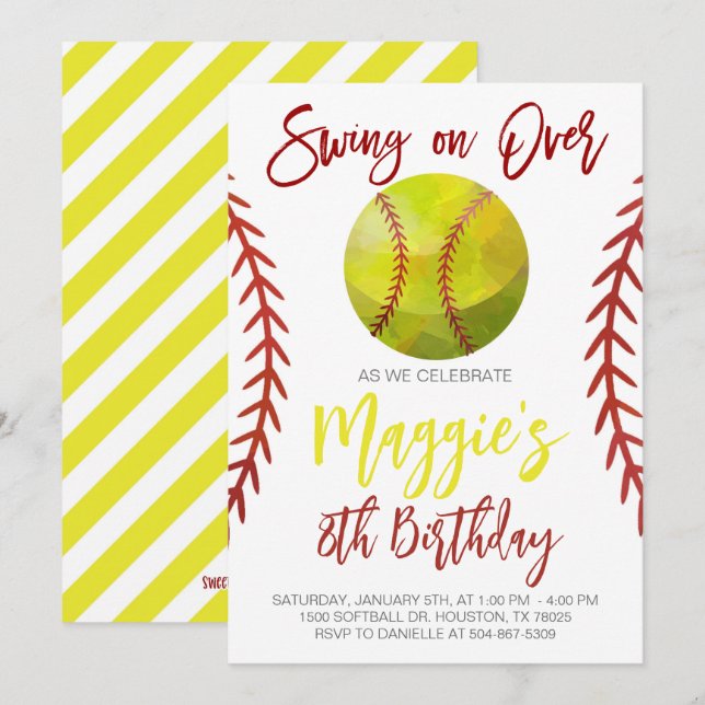 Softball Swing on Over Birthday Invitation (Front/Back)
