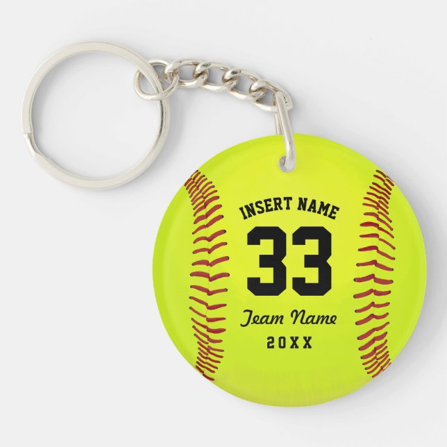 Softball Team Black Text Custom Key Ring (Front)
