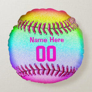 Softball Team Gifts with Her Name and Number Round Cushion