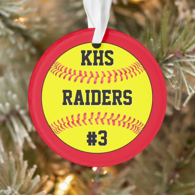 Softball Team Name, School Letters & Player Number Ornament (Tree)