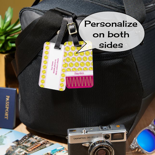 Softball themed pattern custom name luggage tag (Creator Uploaded)