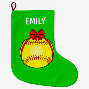 Softball Tied with a Bow Large Christmas Stocking