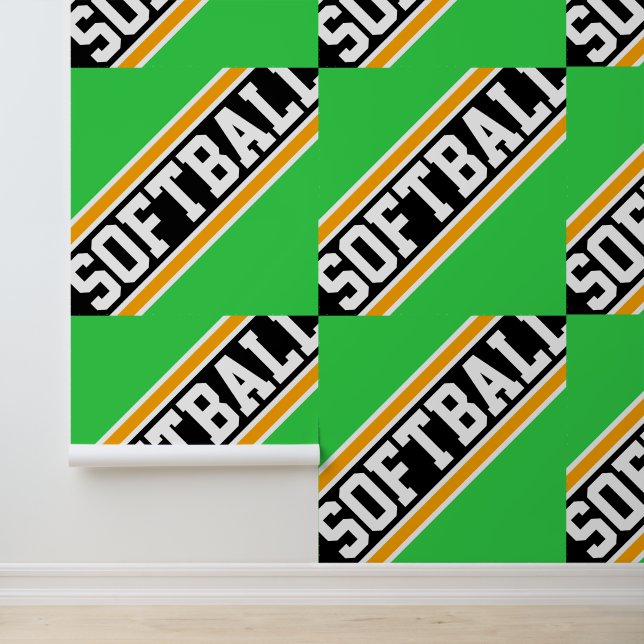 SOFTBALL Tiled Bright Green Yellow Black Stripes Wallpaper (Application)