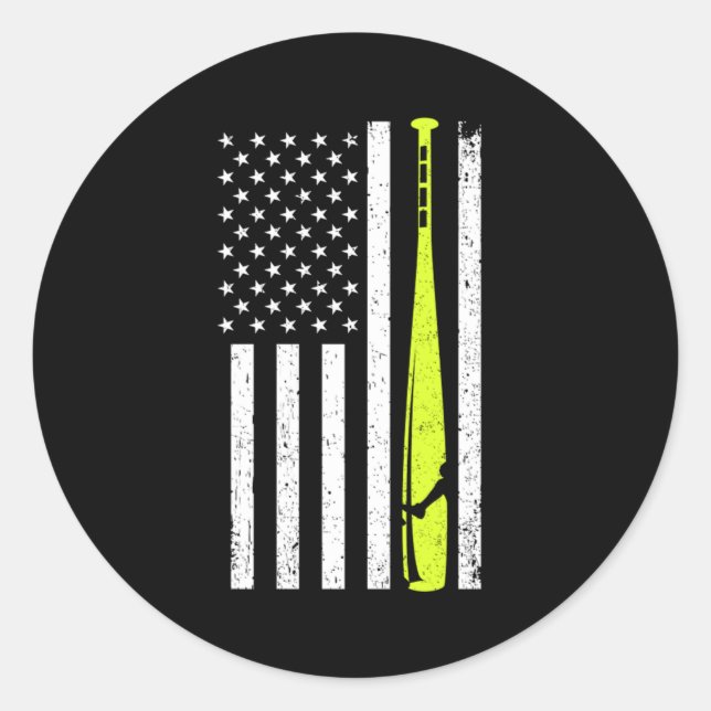 Softball US Flag Baseball America Bat Pitcher Gift Classic Round Sticker (Front)