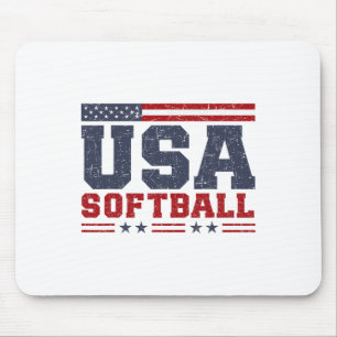 Softball Usa American Flag Women Men Patriotic Sof Mouse Mat