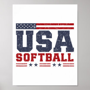 Softball Usa American Flag Women Men Patriotic Sof Poster