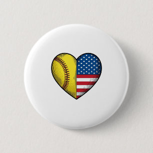 Softball USA Flag Heart Vintage Vector Design_1 6 Cm Round Badge