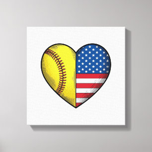 Softball USA Flag Heart Vintage Vector Design_1 Canvas Print