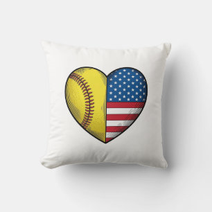 Softball USA Flag Heart Vintage Vector Design_1 Cushion