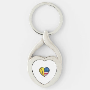 Softball USA Flag Heart Vintage Vector Design_1 Key Ring