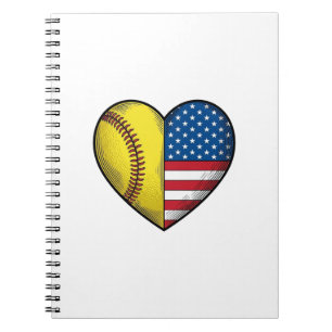Softball USA Flag Heart Vintage Vector Design_1 Notebook