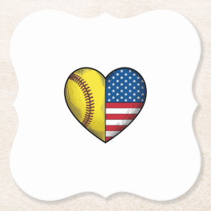 Softball USA Flag Heart Vintage Vector Design_1 Paper Coaster