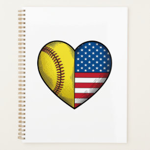 Softball USA Flag Heart Vintage Vector Design_1 Planner